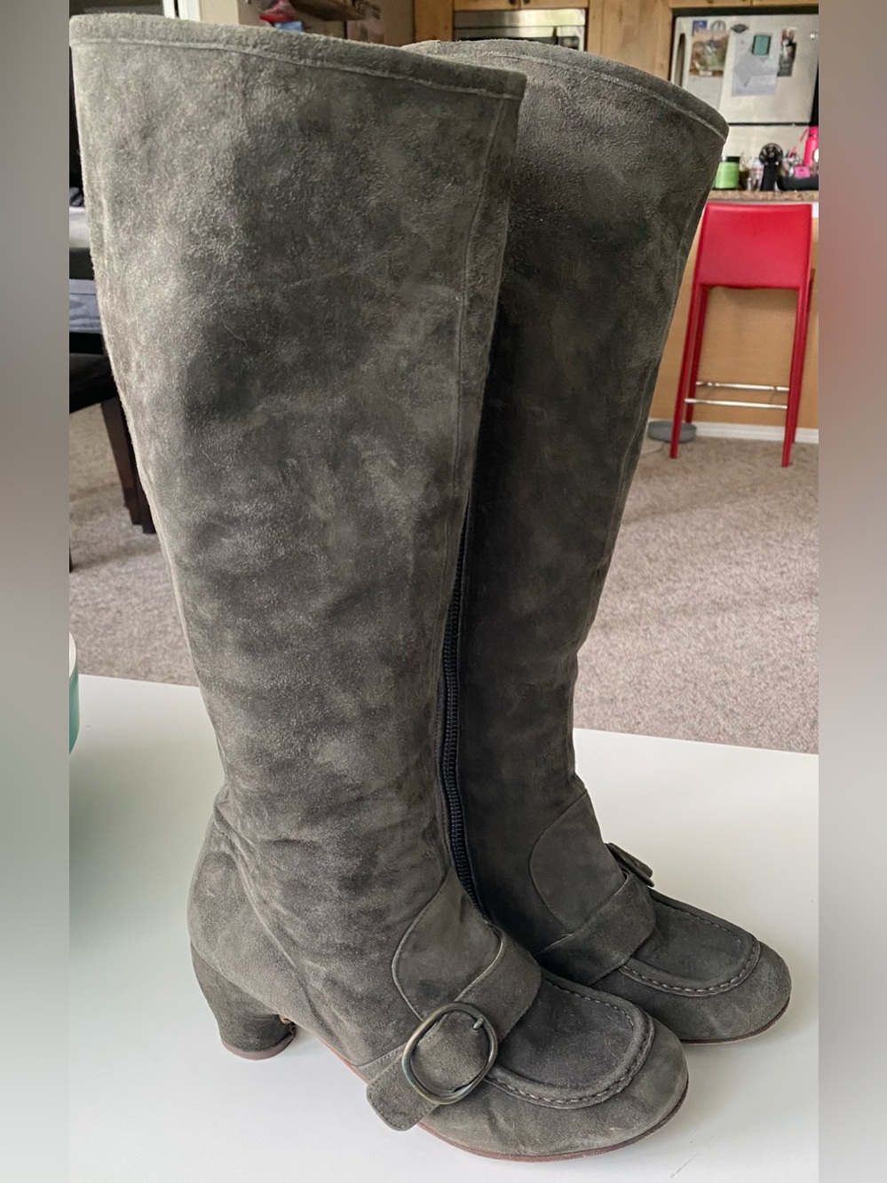 Pepe Designer ~ Tall Suede Buckle Boots in Green ~ made in Spain